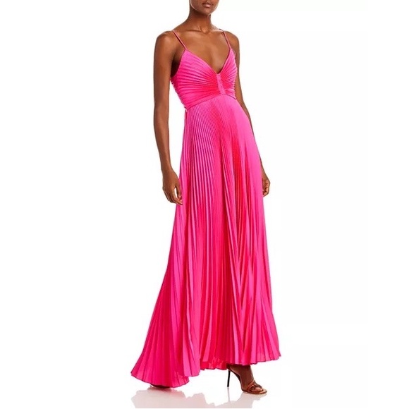 A.L.C. Aries Pleated Open Back Gown in Hot Pink, size 12 - Picture 3 of 11